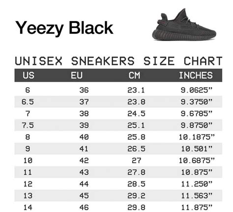 adidas yeezy size chart.